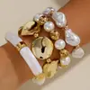Joia Europeia e Americana Transfronteiriça Moda Metal Plissado Líquido Grande Largo Irregular com Contas Casual Geométrico Pulseira para Mulheres