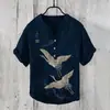 Camisa de Manga Corta con Cuello en V de 3 Botones, Estampado Digital, Paisaje de Carpas 3D Digital con Transferencia de Calor, Transfronteriza Europea y Americana 2024