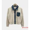 Cardigan suéter de tricô jeans patchwork com gola polo estilo coreano para mulheres