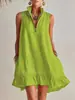 Vestido sin mangas de doble bolsillo con cremallera, cuello en V y falda de línea A con volantes para mujer, nuevo estilo Primavera/Verano de Comercio Exterior Europeo y Americano 2026