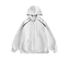 Chamarra sudadera con capucha gris pesada estilo americano para hombre, marca de moda, holgada oversize, bloques de color con cremallera