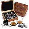 Copo de Whiskey Amazon Embalagem de Caixa de Madeira Retrô Kit de Whiskey Conjunto de Copo e Pedras de Gelo Caixa de Madeira Cor Queimada