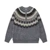 Suéter de tricô Fair Isle estilo preguiçoso retrô americano Magic Bear, uma sofisticada blusa de tricô com gola redonda e design de zíper parcial