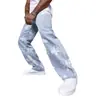 Jeans Masculino Estampado Jeans Lavado Fábrica Direta Atacado Calças de Perna Reta Estampadas em Flores Calças de Perna Larga