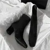 Botines de Tacón Grueso Marrón Chuyuji para Mujer 2026 Otoño/Invierno Nuevo Estilo Francés Cremallera Trasera Tacón Alto Punta Cuadrada Elásticos Ajustados