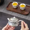 Conjunto de chá kung fu de alta qualidade banhado a prata bule padrão glutão chinês bule banhado a prata para fazer chá bule único anti-escaldante para preservar a saúde
