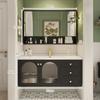 Mueble de baño de lujo con entrada francesa, combinación de cerámica integrada, lavabo moderno y sencillo, lavabo de roble pintado