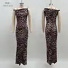 2025 Comércio Exterior Roupas Femininas Europeias e Americanas Estampa de Leopardo Cinto Ajustável Bodycon Vestido com Tiras Cruzadas Ombro a Ombro