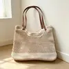 Bolsa de ombro casual estilo coreano com trama floral, modelo novo 2026 de crochê vazado, bolsa de praia, bolsa de praia