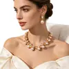 Set de Collar y Pendientes de Perlas Sintéticas y Piedras Preciosas Estilo Retro Europeo para Mujer Sensación de Alta Gama Accesorios para Novia Banquetes de Boda Vestidos de Noche