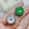 Anillo de jade para mujer de ágata blanca con hebilla de la paz con incrustaciones de calcedonia verde esmeralda fluorescente de hielo alto chapado en plata al por mayor