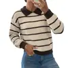 Bai Fen Zhi YiTikTok 2026 Nuevo Estilo Casual Retro Bloque de Color Cuello Polo Suéter de Punto Rayado para Mujer