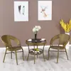 Conjunto de Mesa e Cadeira Pequenos para Lazer na Varanda, Conjunto de Três Peças com Cadeira de Rattan, Combinação de Mesa de Chá e Cadeira de Rattan para Casa, Mesa e Duas Cadeiras para Pátio Externo