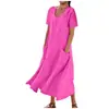 Ropa de Mujer Transfronteriza Europea y Americana Amazon Vestido de Color Sólido con Cuello Redondo y Mangas Cortas con Dobladillo Largo y Holgado