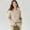 Suéter de cachemira suave y cómodo para mujer con cuello redondo, tejido de ochos holgado otoño/invierno 2026, estilo nuevo, corte relajado