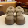 Zapatos Blancos Estilo Birkenstock de Suela Gruesa y Forro de Felpa, Nuevos Zapatos de Nieve de Invierno 2025 para Mujer, Mocasines de Algodón Peludo