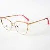 Óculos Ópticos de Metal Olho de Gato Diamante Armação para Sobrancelha Novos Retro Anti-Luz Azul Lentes Planas Armação para Óculos de Miopia