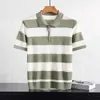 Camisa Polo de Malha Tencel Lyocell Color Block Listrada Estilo Novo de Verão para Homens, Para o Trabalho e o Dia a Dia, Tamanho Grande, Gola Polo, Manga Curta