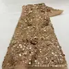 Nueva Moda Elegante Tela de Encaje de Lujo de EAU Dubái con Bordado a Mano de Lentejuelas y Perlas Plateadas para Vestidos de Boda