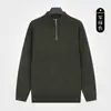 Camiseta básica de punto para hombre estilo old money, suéter de manga larga de color liso con cuello alto y media cremallera, top casual versátil, anti-pilling