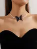 Collar de Encaje Retro Mingka Jewelry para Mujer, Cadena de Clavícula Exagerada Personalizada con Cristal Negro Gargantilla de Encaje