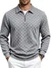 Comercio electrónico transfronterizo otoño/invierno camisa polo de jacquard a cuadros para hombre con media cremallera, suéter casual para hombre