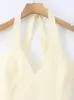 Comercio Electrónico Transfronterizo Verano Nuevo Moda Europea y Americana Temperamento Elegante Amarillo Ceñidor de Cintura Cuello Halter Longitud Media Estilo Vacacional Vestido
