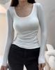 9913 # Camisa de Color Puro Cepillada con Cuello Cuadrado Cálido, Forrada de Polar, para Otoño e Invierno, con Almohadilla en el Pecho y Manga Larga para Mujer, con Camiseta Básica