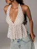 2026 Camisola de alça com babados e poá transfronteiriça europeia e americana, sem mangas, com decote halter nas costas, regata feminina fofa de verão
