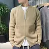 Cardigan de Tricô Masculino com Gola Alta e Zíper, Estilo Coreano para Primavera e Outono, Jaqueta Suéter Solta de Malha Canelada Vertical de Luxo, Top Casual