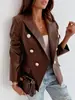 Moda de Mujer Nueva Otoño 2026 Chaqueta Blazer de Cuero PU de Manga Larga de Doble Botonadura para Mujer