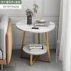 Mesa de Centro para Sala de Estar, Mesa Redonda Pequena Simples, Conjunto de Mesas de Centro Pequenas Modernas Tendência de Luxo Leve em Mármore para Apartamento Pequeno