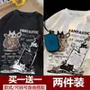 Camiseta Retrô Americana de Manga Curta Masculina Verão Nova Marca de Moda High Street Roupas Soltas Tamanho Grande Juventude Meia-Manga