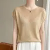Tricô Curto de Manga Curta com Contas Vazadas de Um Ombro Feminino Tomara que Caia Estilo Suave Fresco Respirável Que Esconde o Corpo Para Encontro Férias Senhoras