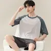 2026 Nuevo Pijama de Verano para Hombre de Manga Corta con Shorts de Modal Color Sólido Talla Grande Holgado Conjunto para Estar en Casa