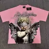 Comércio Exterior Transfronteiriço Atacado Nova Marca Tendência Estilo Americano Camiseta 280g de Manga Curta para Homens e Mulheres com Strass Estampado, Caimento Solto Manga Meia
