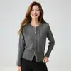 Cardigan de cachemir nuevo para mujer de punto trenzado con cremallera, ajuste ceñido a la cintura, para principios de otoño, versátil, capa base corta de lana