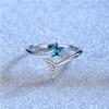 Nuevo Anillo Plateado para Mujer, Plata Pura, Tendencia Estrella de Cristal Austriaco Cola de Pez Anillo Abierto Ajustable, Joyería al por Mayor