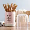 Portapalillos Multifuncional para el Hogar Escurridor Tubo para Palillos Estante de Almacenamiento Caja de Almacenamiento para Cubiertos de Cocina Plástico con Tapa a Prueba de Polvo