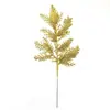 Galhos com Glitter 27cm Decorações de Natal Folhas de Cipreste Folha de Ouro Agulhas de Pinheiro Artificiais Galhos de Árvore de Natal com Glitter Dourado