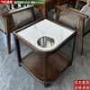 Mesa de té de mahjong en forma de abanico, estante de almacenamiento de madera maciza y losa de piedra para hotel, juego de té para sala de ajedrez y cartas, mesa de té anti-quemaduras para sala de té
