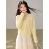 Elegante Cárdigan de Punto con Cuello para Mujer, Nueva Versión Coreana Otoño/Invierno, Top Casual Holgado, Amarillo