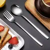 Aço Inoxidável 304 Colher Garfo Estilo Coreano Cabo Longo Colher de Mistura Colher de Sobremesa Colher de Sopa Colher de Jantar Doméstica Colher Grande