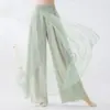 Calças largas de dança clássica para mulheres, de camada dupla com fenda, calças de prática fluidas, cintura elástica ajustada ao corpo para dança chinesa, calças de dança com caimento