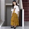 Conjunto de Verão para Meninas 2026 Novo Desenho Animado Soltinho Manga Curta Combinado com Saia Midi de Tule Conjunto de Duas Peças para Crianças Maiores