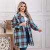 Vestido Chemise de Flanela Xadrez Plus Size Moda Feminina Outono/Inverno Novo Cruzado Europeu e Americano em Estoque