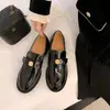 Versión de Piel de Vaca con Hebilla Dorada Pequeña, Mocasines de Cuero Genuino para Mujer con Suela Gruesa, Punta Redonda y Tacón Grueso para Otoño e Invierno