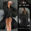 Robe Feminino Transparente de Renda com Manga Sino Cardigan Peça Externa Cor Sólida Leve Amarração na Cintura Ajustável Roupa de Casa 816