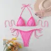 Traje de baño de nuevo estilo para mujer, Comercio exterior europeo y americano, Bikini sexy de rayas con push-up, de tres puntos, sin espalda, con corbata