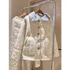Pijama Acolchado de Algodón Floral de Tres Capas Estilo Francés Dulce y Femenino para Mujer, Nuevo Conjunto Grueso de Ropa de Algodón para Estar en Casa, Se Puede Usar Afuera